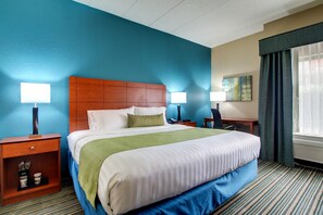 Pillow-top beds, desk, laptop workspace, blackout curtains