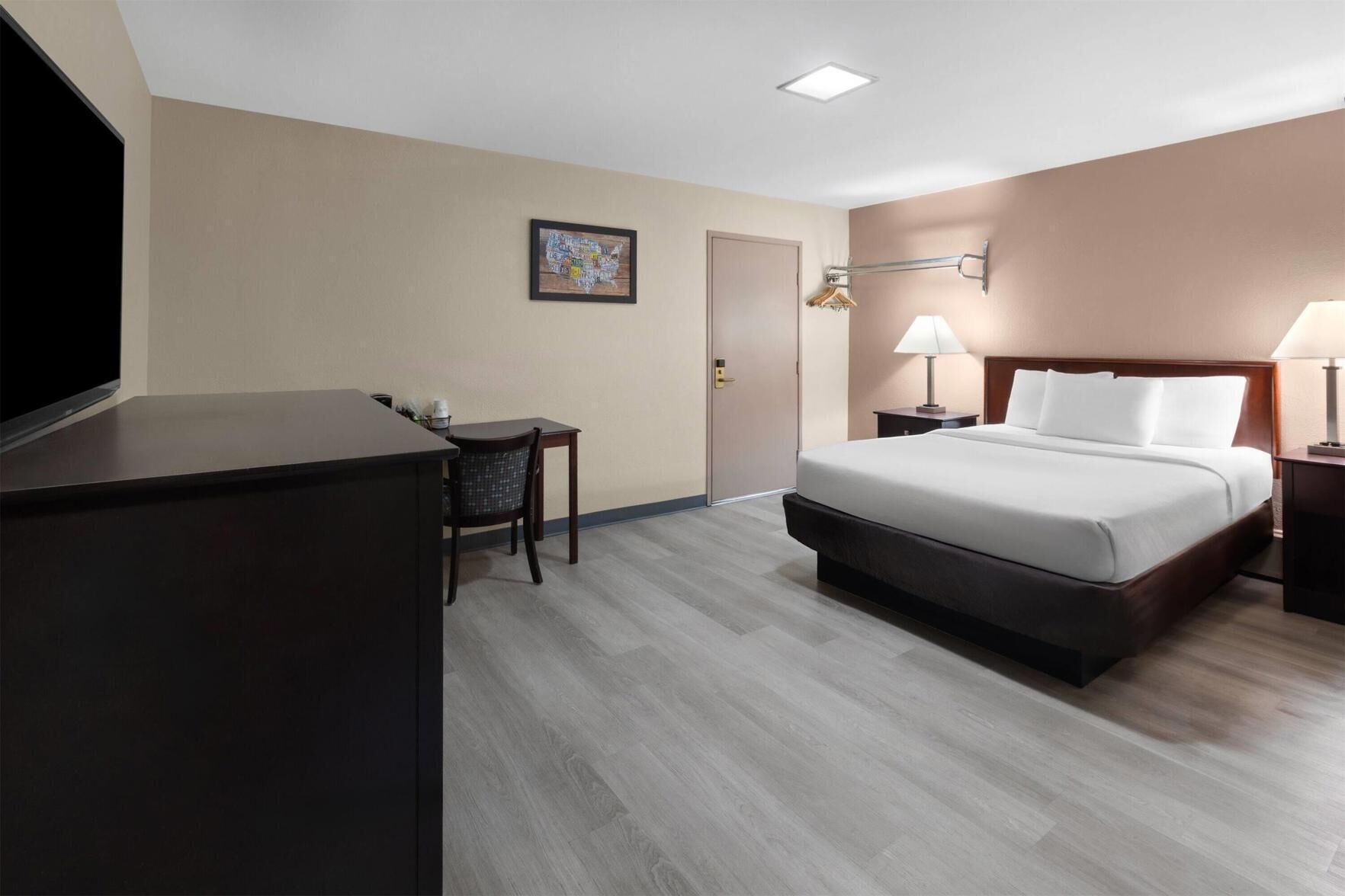 Pillow-top beds, desk, laptop workspace, blackout curtains