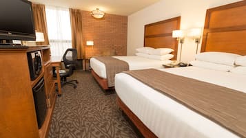 Desk, laptop workspace, blackout curtains, iron/ironing board