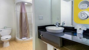 Shower, free toiletries, hair dryer, towels