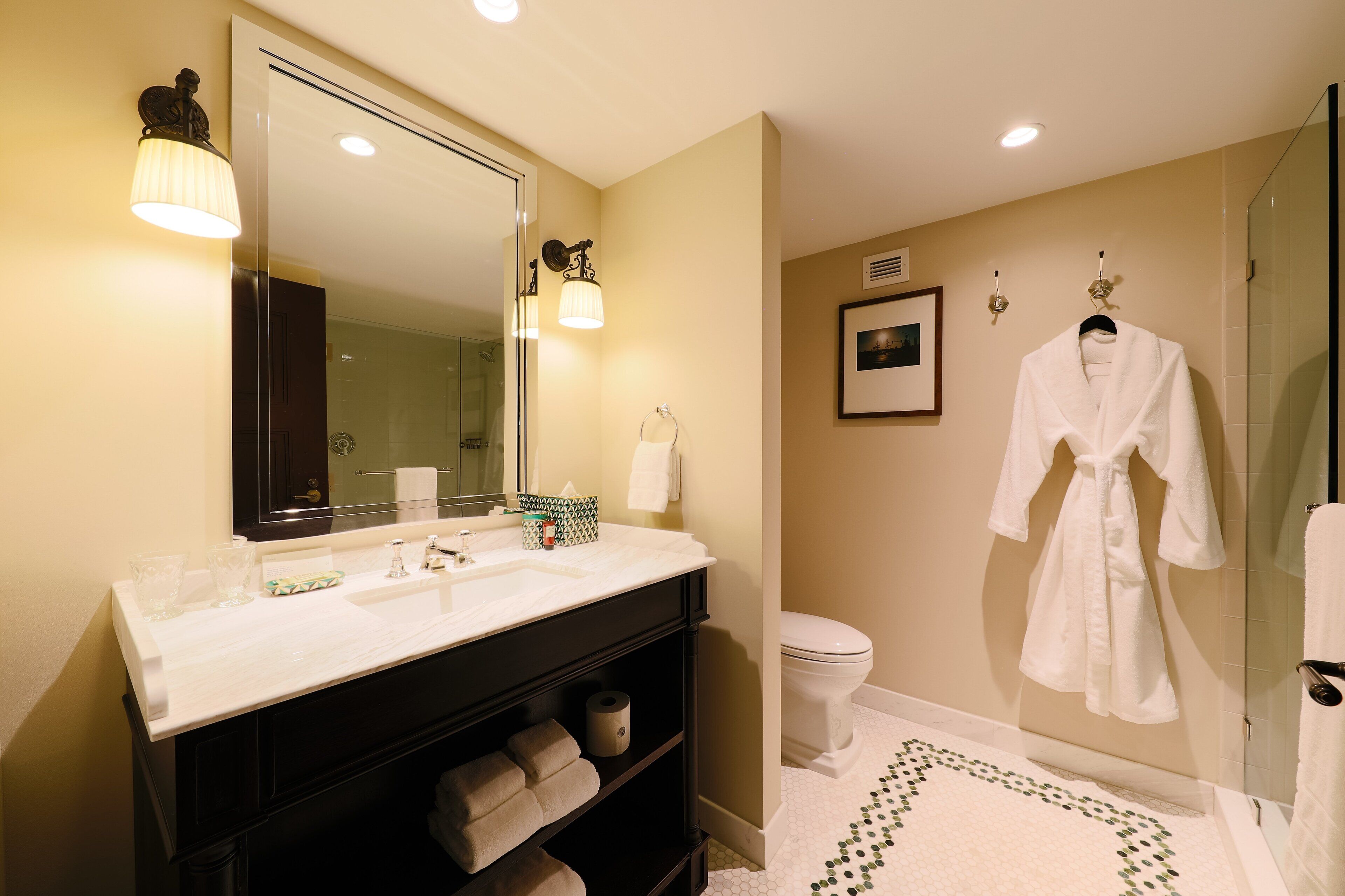 shower, eco-friendly toiletries, hair dryer, towels