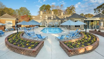 Indoor pool, 2 outdoor pools, open 7 AM to 11 PM, pool umbrellas