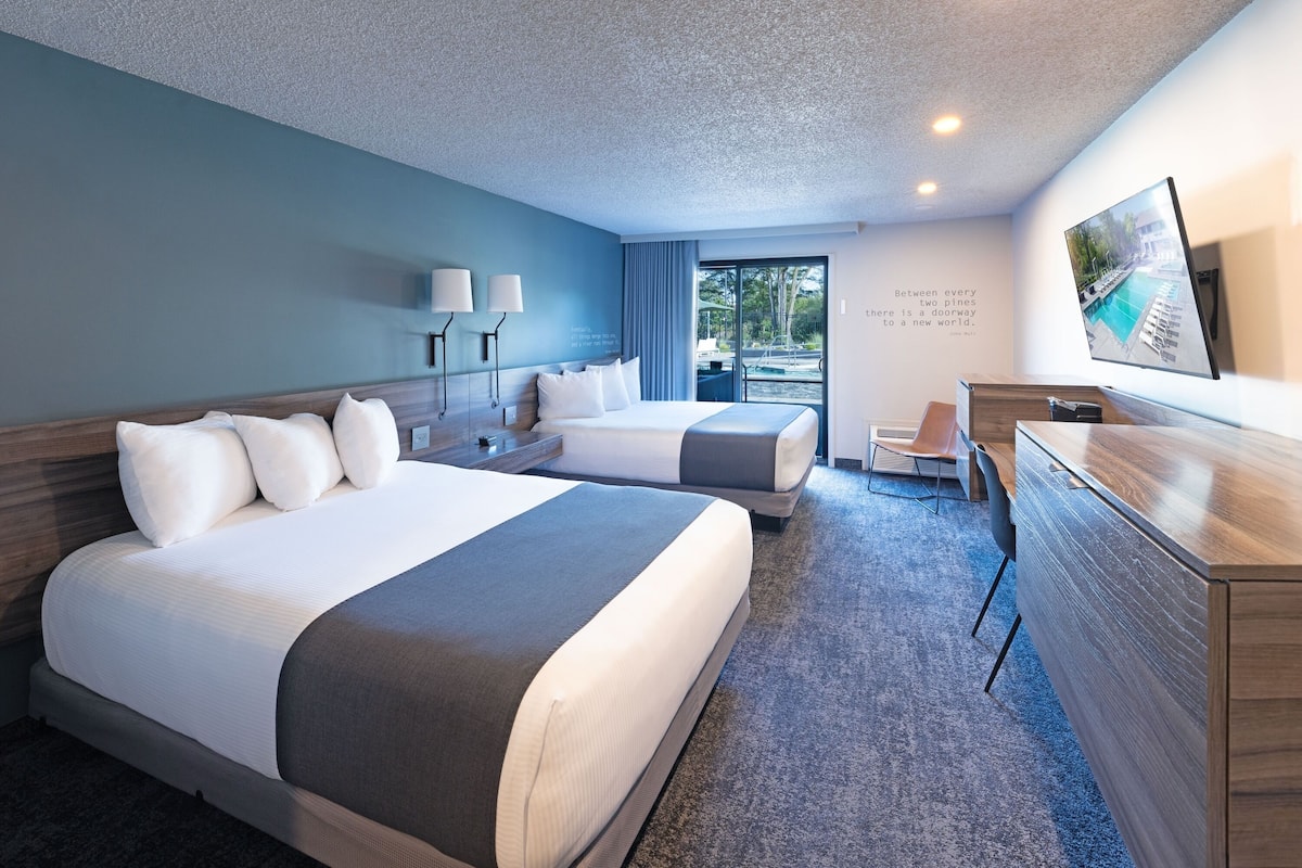 Double Queen - Poolside | Premium bedding, desk, laptop workspace, blackout drapes