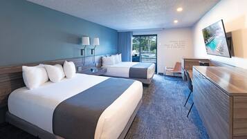 Double Queen - Poolside | Premium bedding, desk, laptop workspace, blackout drapes