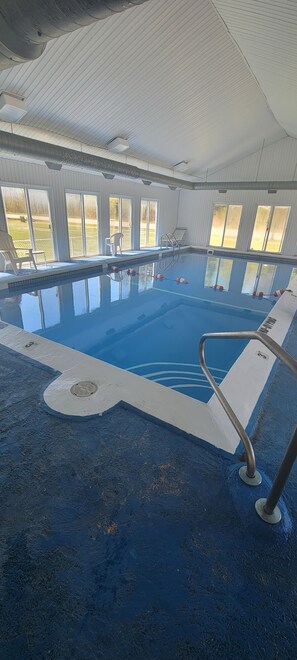 Indoor pool, open 10:00 AM to 10:00 PM, sun loungers