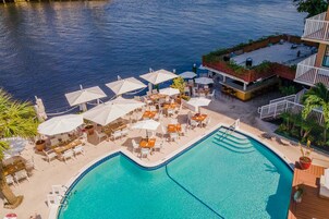 Outdoor pool, open 9:00 AM to 7:00 PM, pool loungers