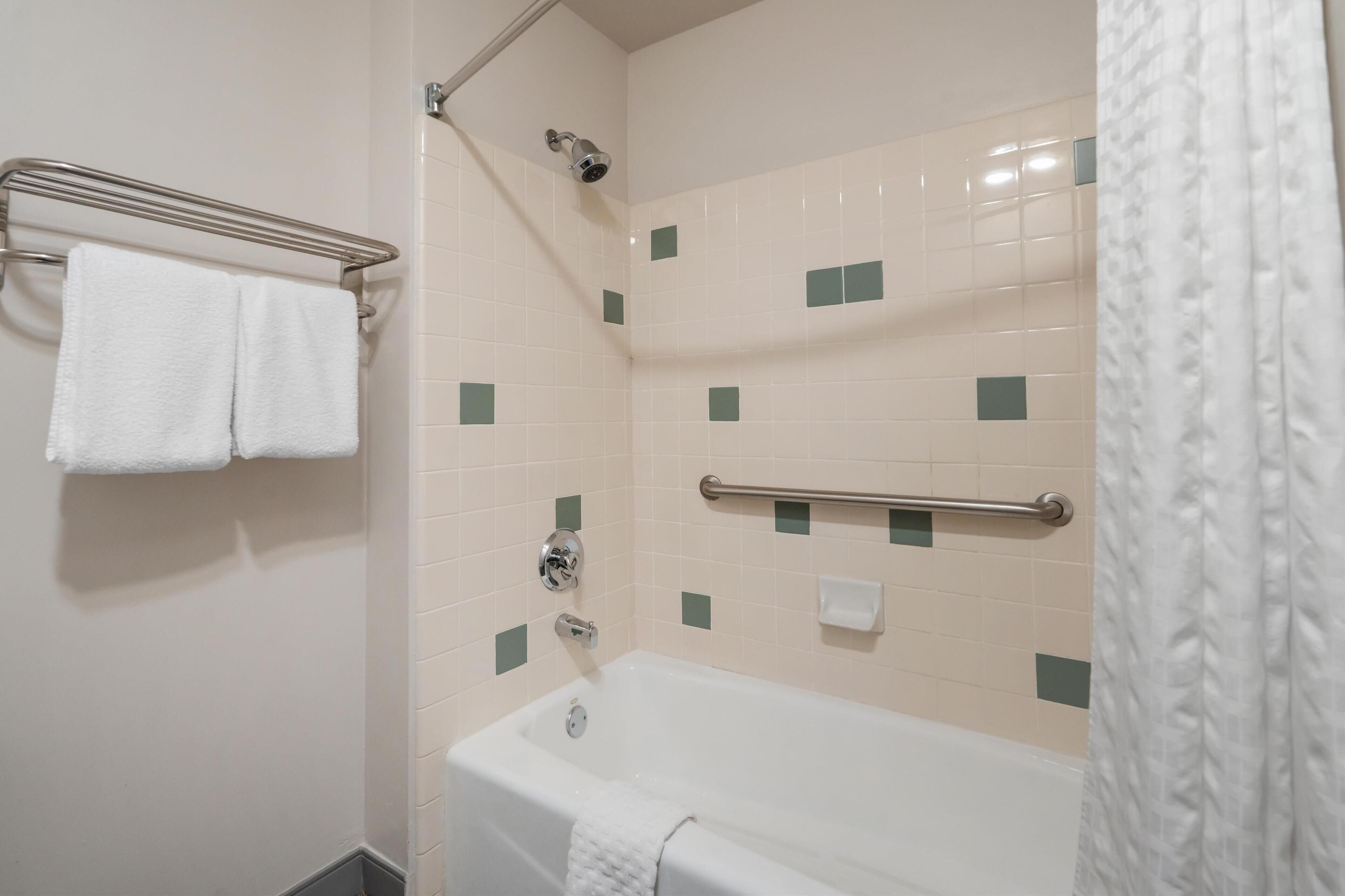 suite, 1 king bed, non smoking, balcony | bathroom | combined shower/bathtub, free toiletries, hair dryer, towels