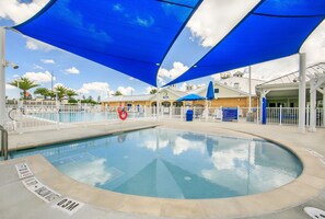 2 outdoor pools, open 8 AM to 10 PM, pool loungers