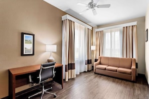 Premium bedding, Select Comfort beds, desk, laptop workspace