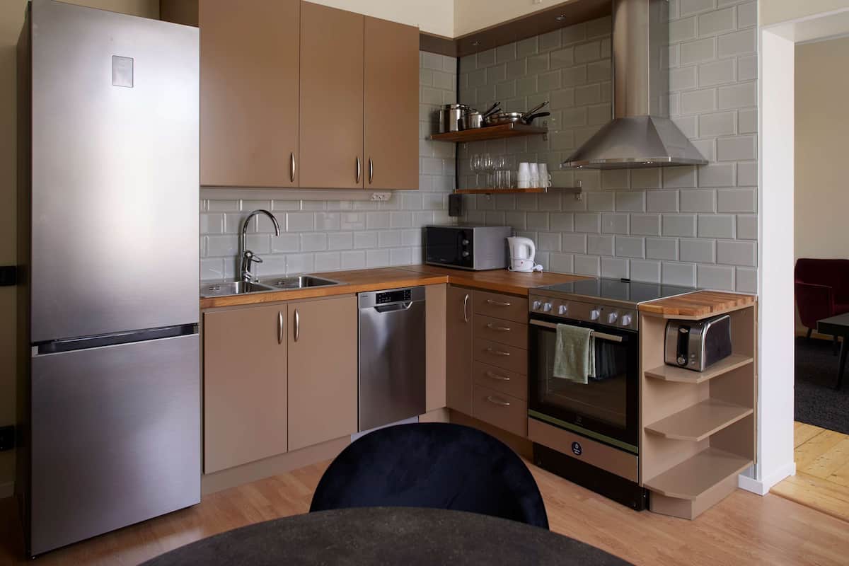 1 bedroom, desk, blackout curtains, iron/ironing board