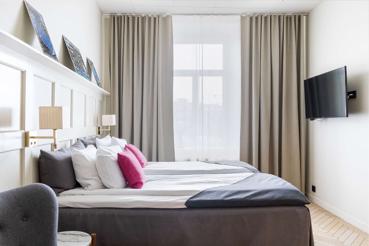 1 bedroom, desk, blackout curtains, iron/ironing board