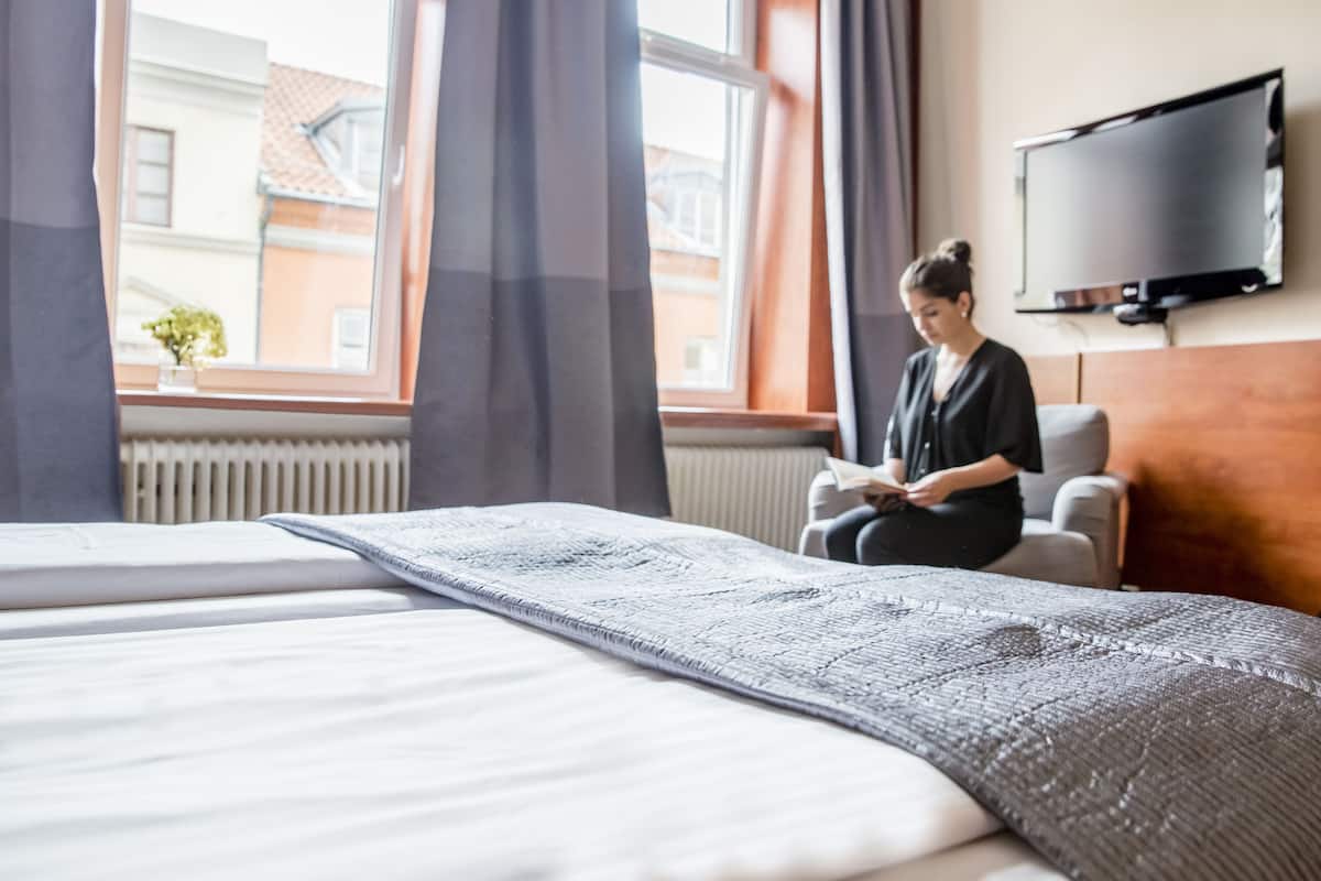 Habitación doble estándar | Ropa de cama hipoalergénica, edredón y escritorio