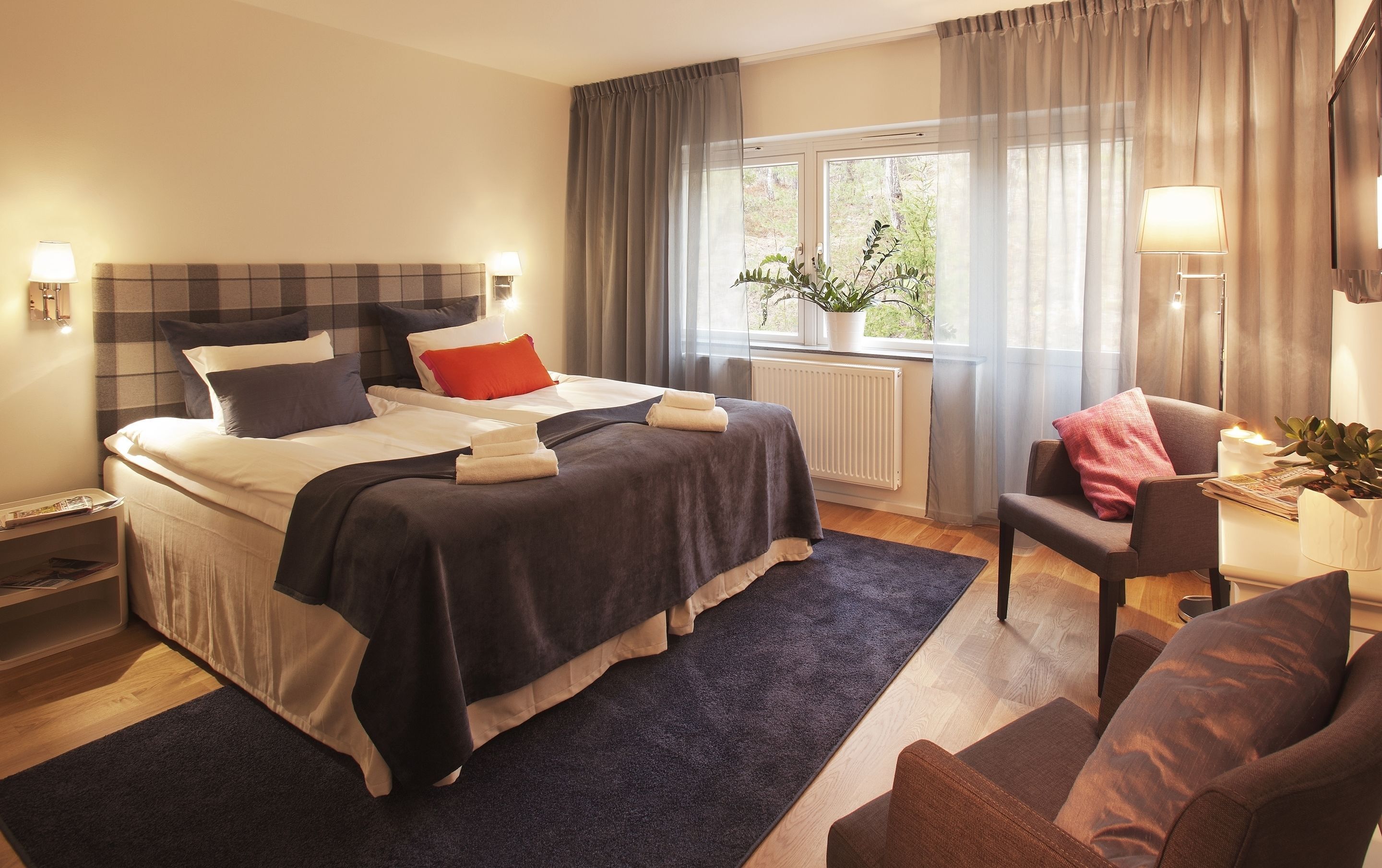 Escritorio, wifi gratis, ropa de cama y acceso para silla de ruedas 