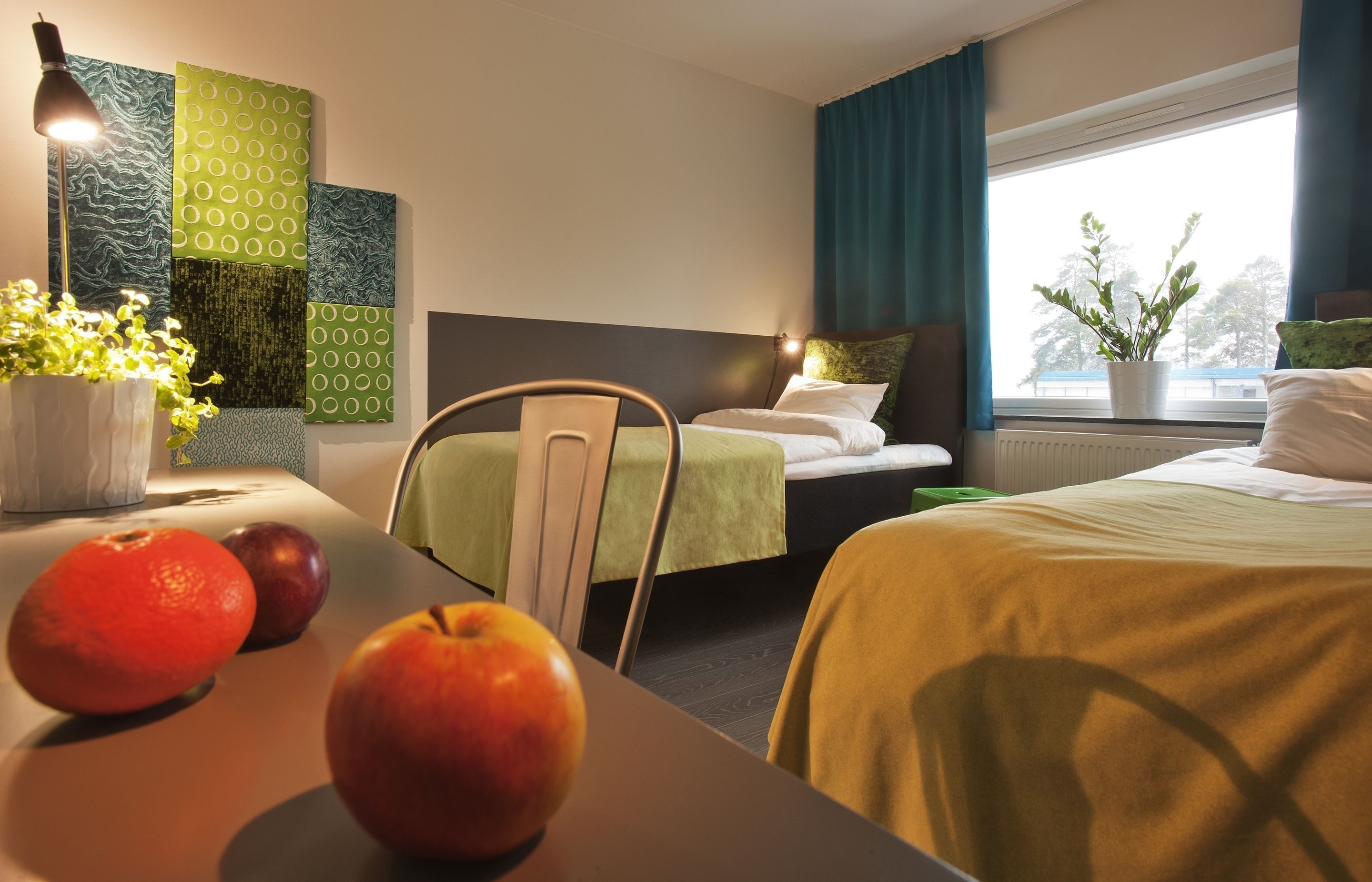 Escritorio, wifi gratis, ropa de cama y acceso para silla de ruedas 