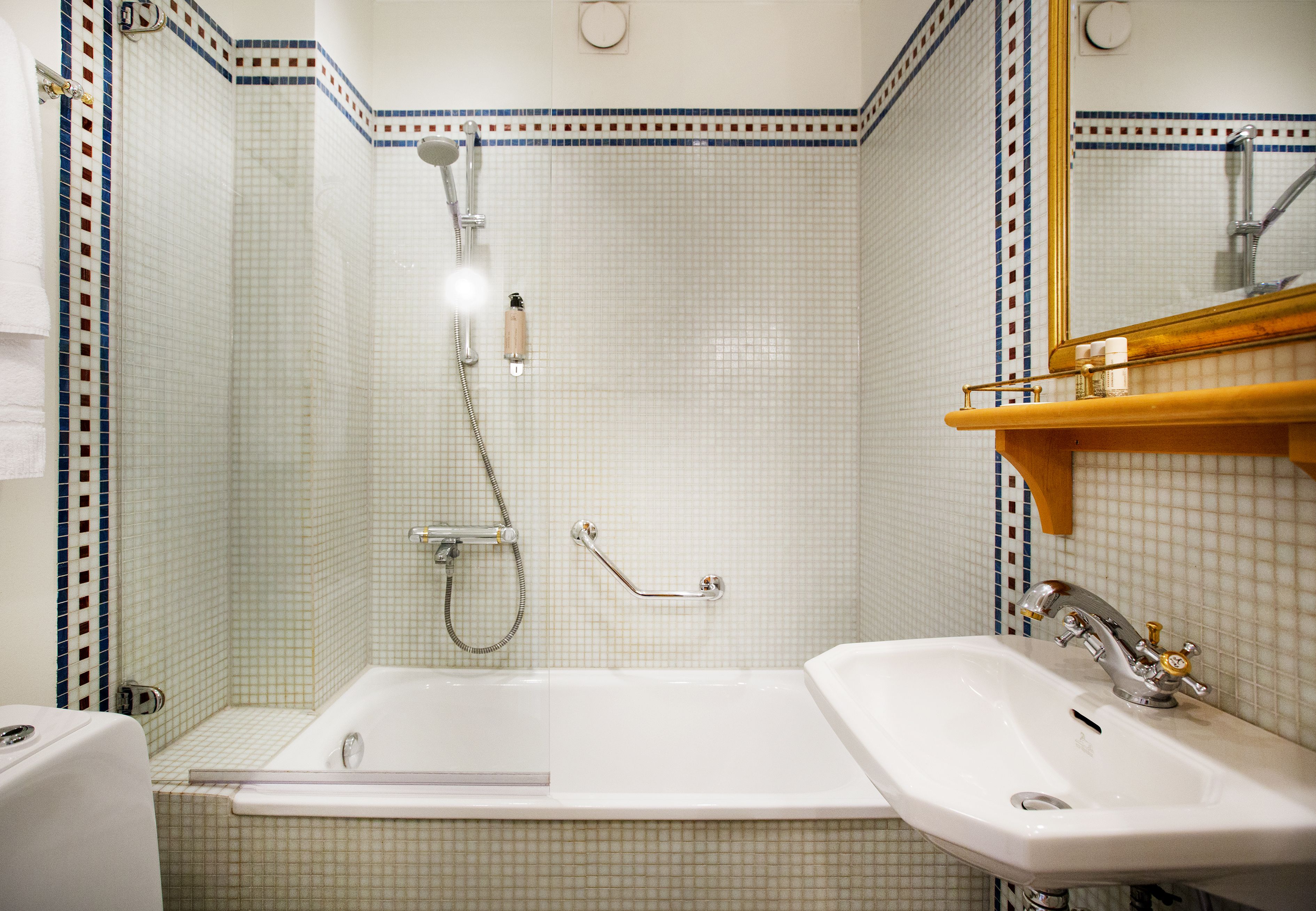 deluxe double room | bathroom | shower, free toiletries, hair dryer, towels