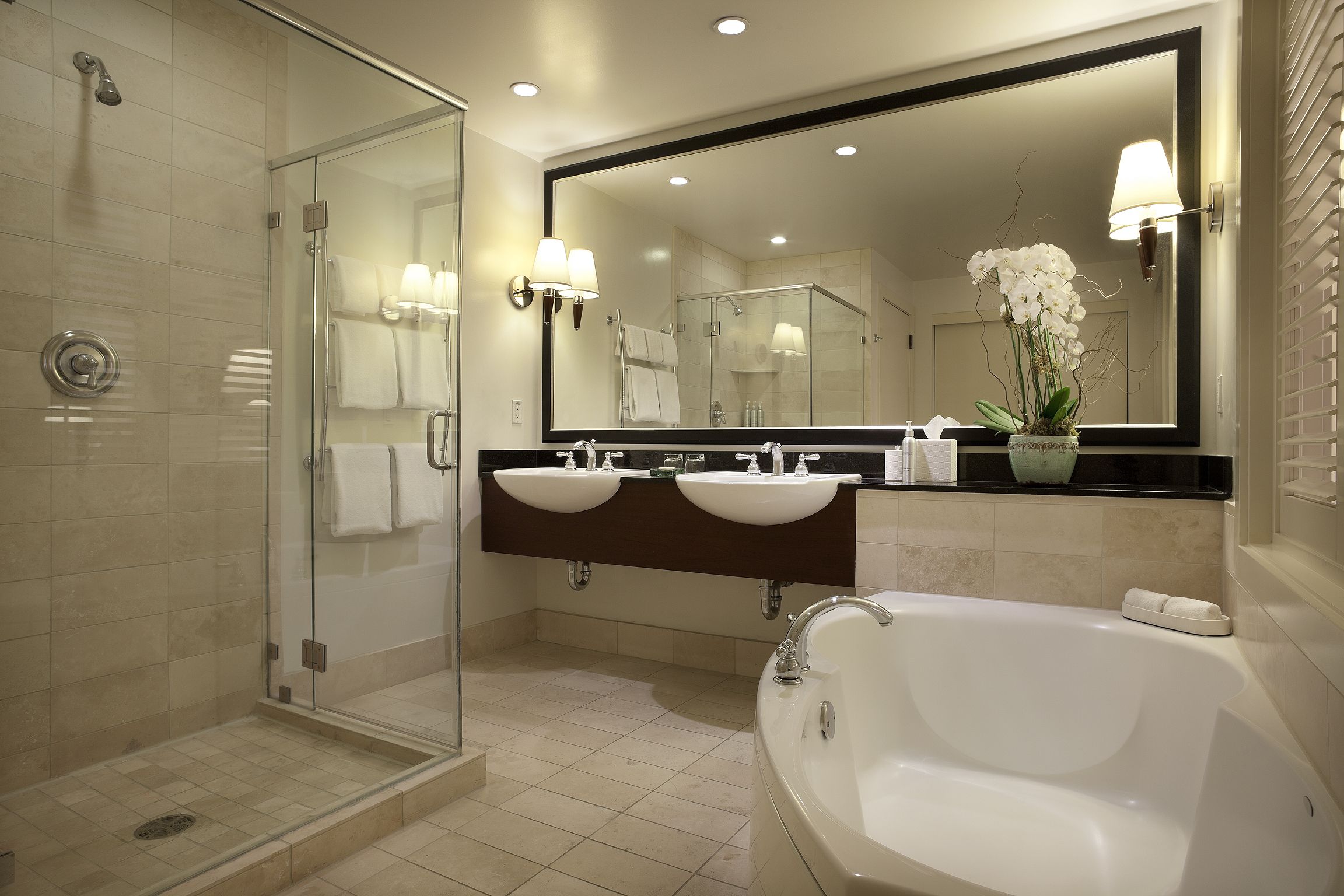 shower, hair dryer, bathrobes, slippers