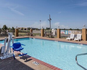 Seasonal outdoor pool, sun loungers