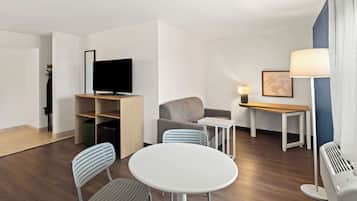 Room, 2 Queen Beds with Sofa Bed | Living area | Flat-screen TV