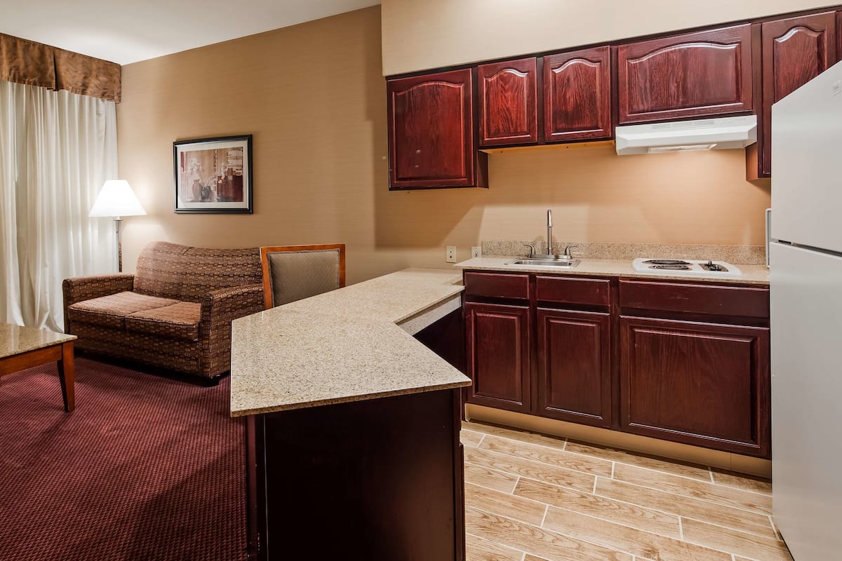 Fridge, microwave, coffee/tea maker
