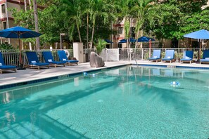 Outdoor pool, sun loungers