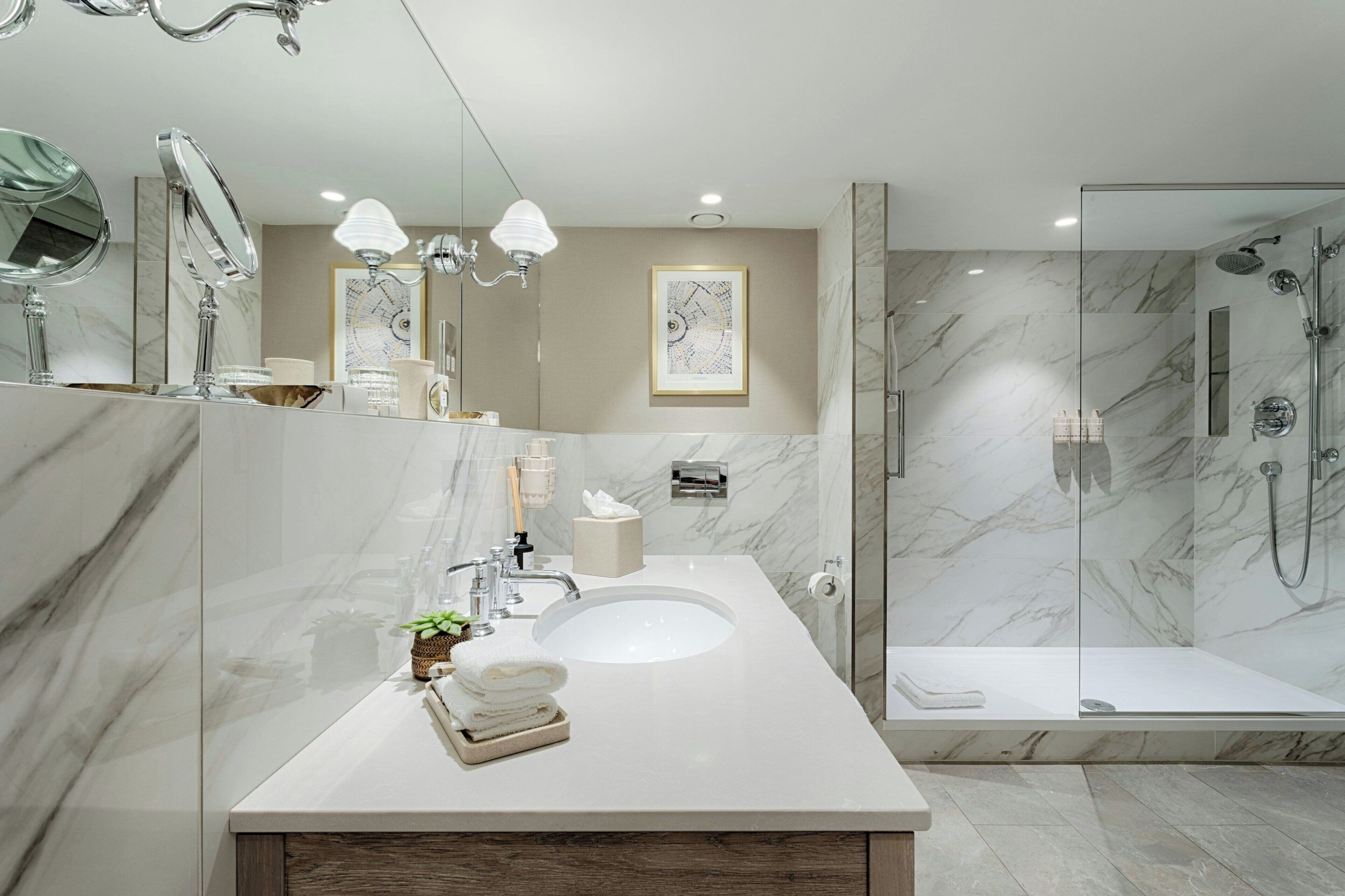 rainfall showerhead, free toiletries, hair dryer, bathrobes