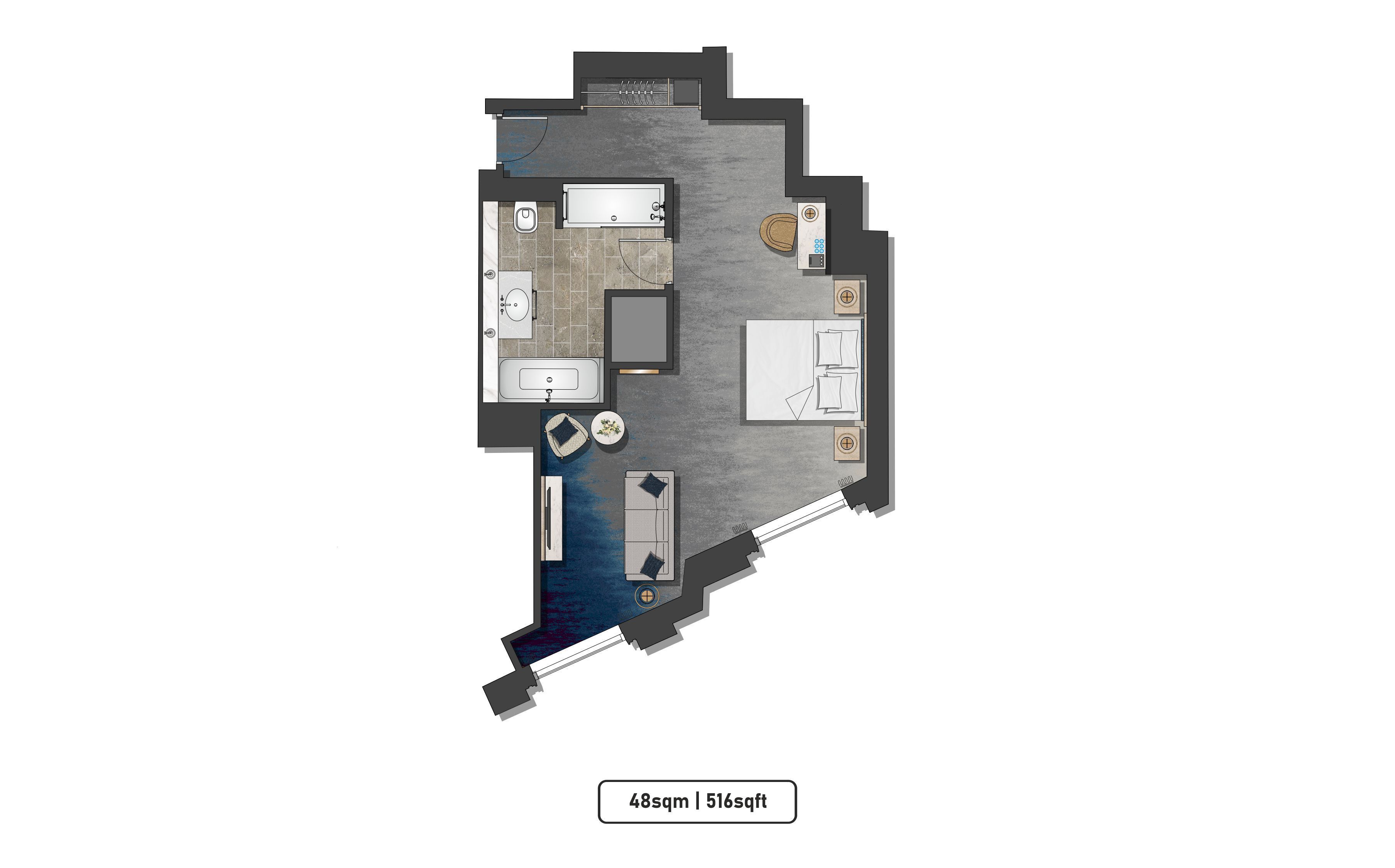 junior suite, 1 king bed, non smoking, city view | floor plan