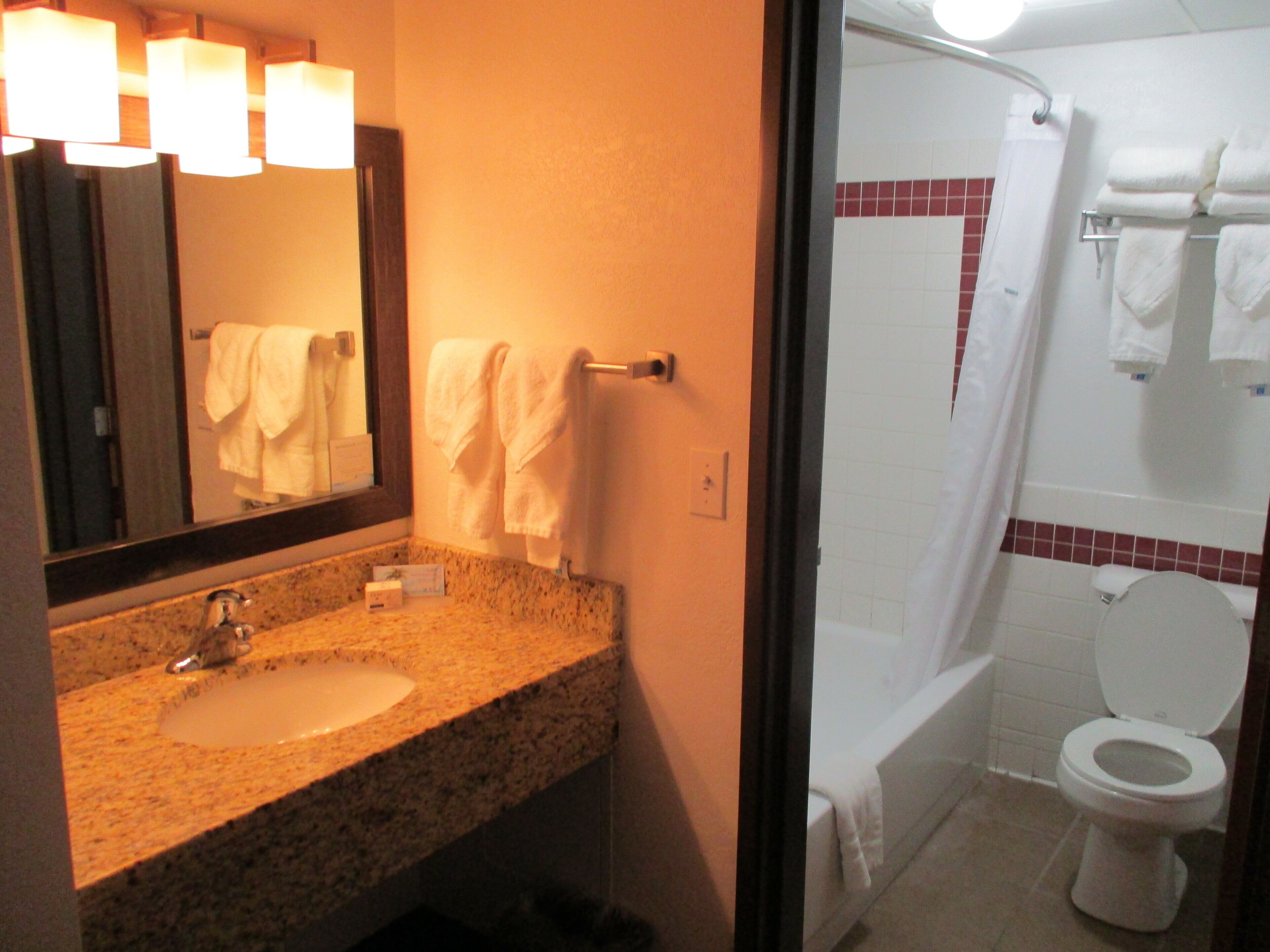 free toiletries, hair dryer, towels