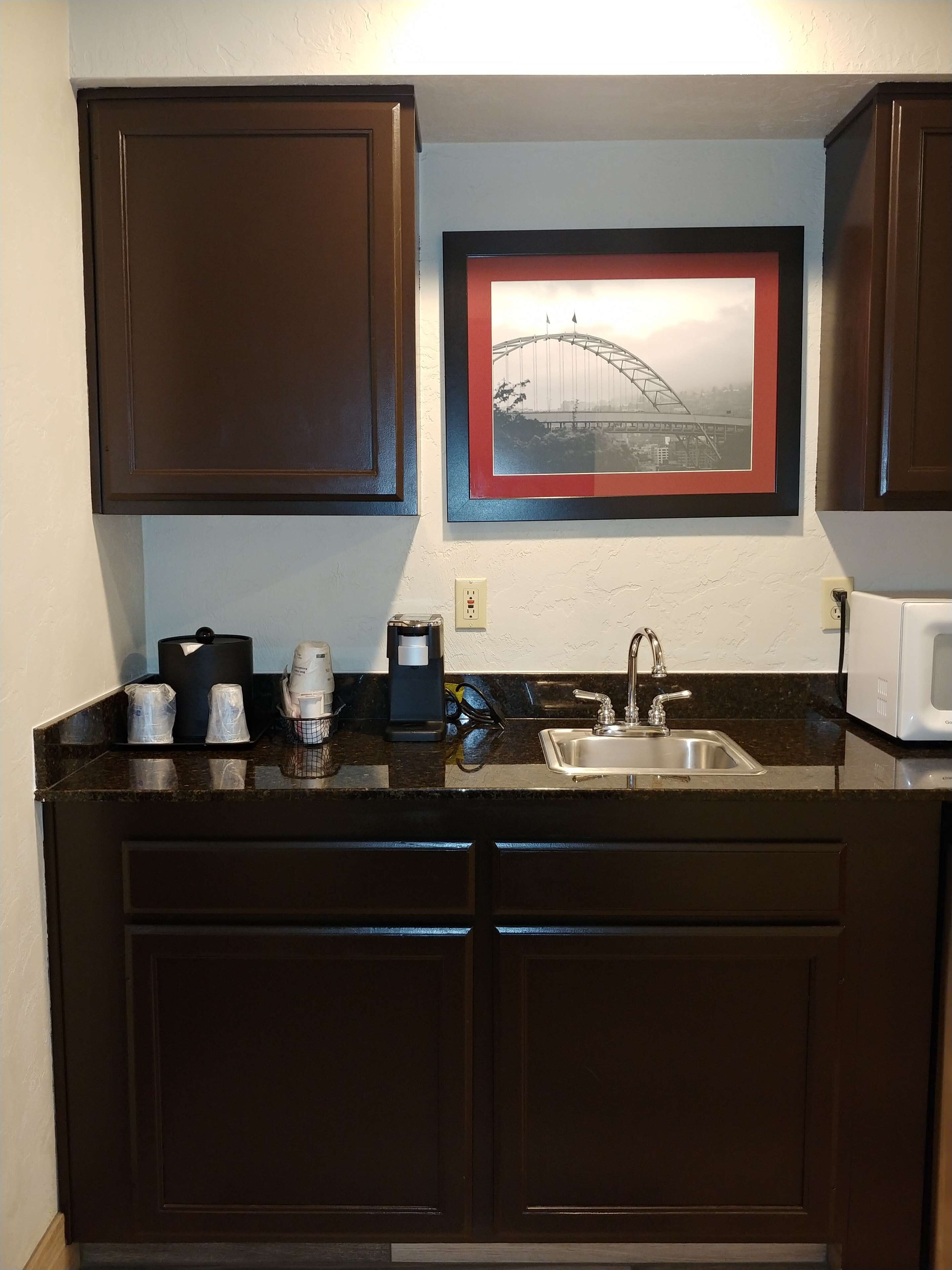 mini-fridge, microwave, coffee/tea maker