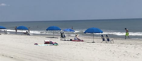 On the beach, white sand