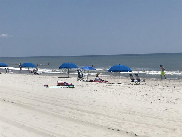 On the beach, white sand