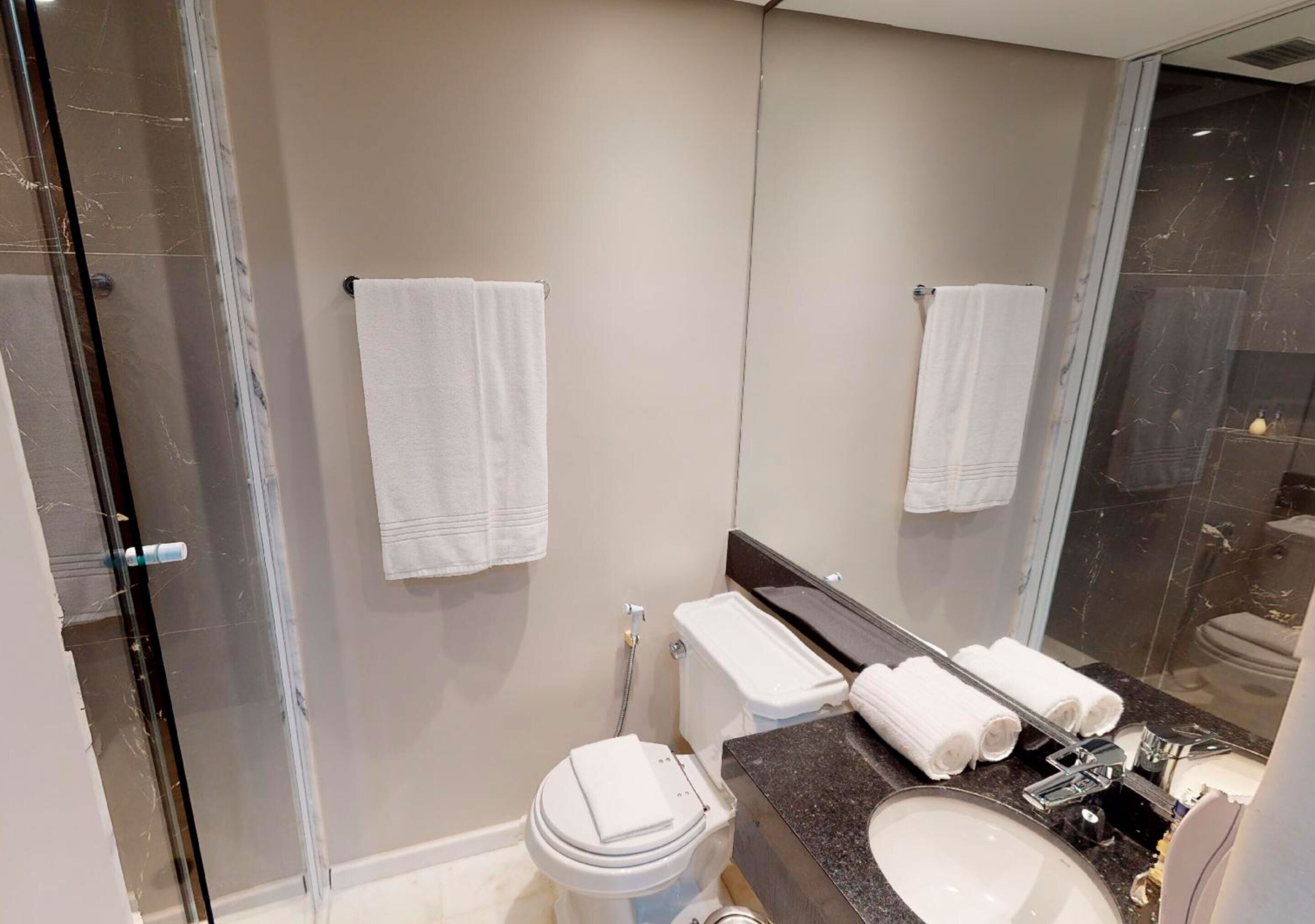 room | bathroom | shower, free toiletries, hair dryer, towels