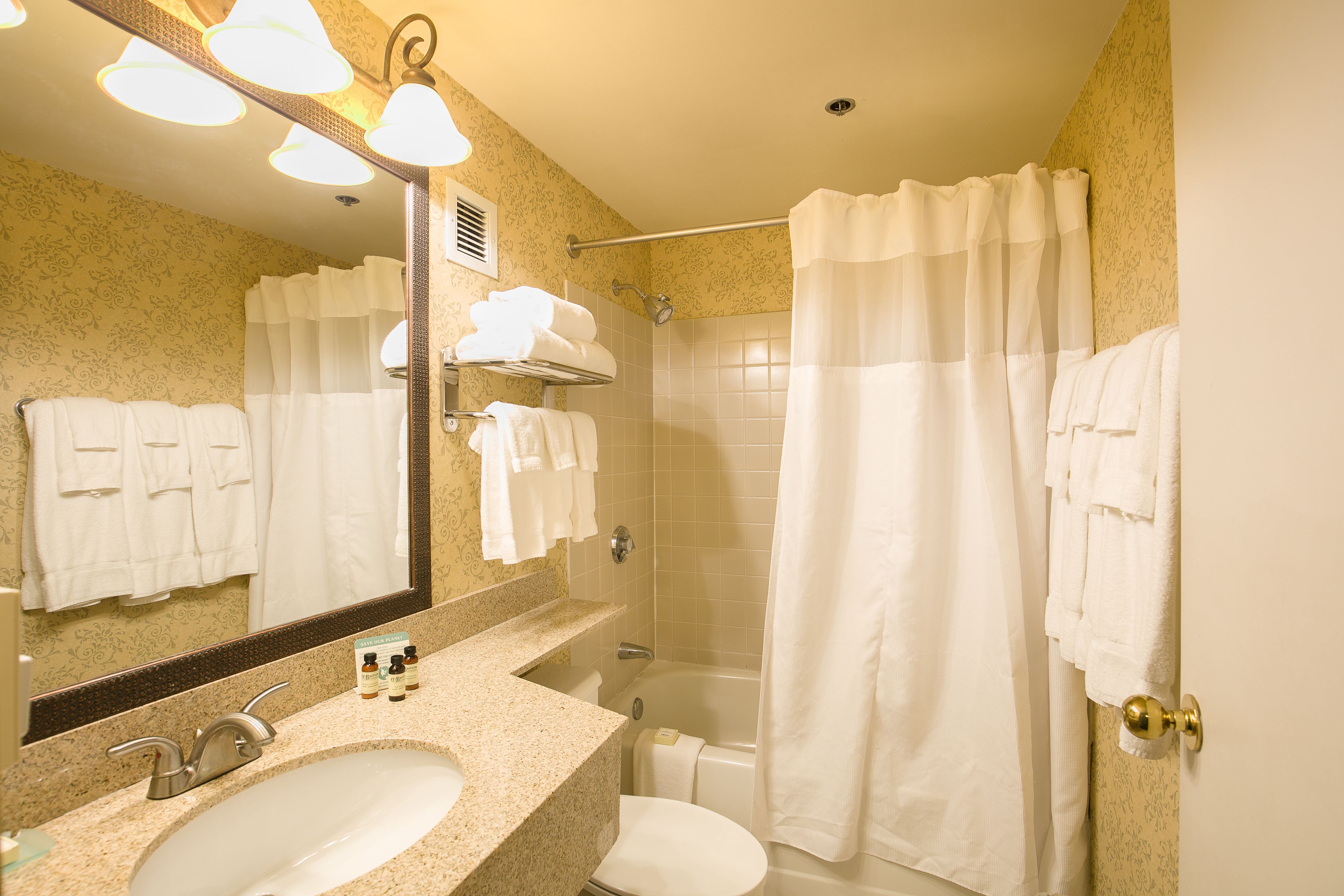 combined shower/bathtub, hair dryer, towels