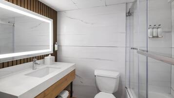 Combined shower/bathtub, free toiletries, hair dryer, towels