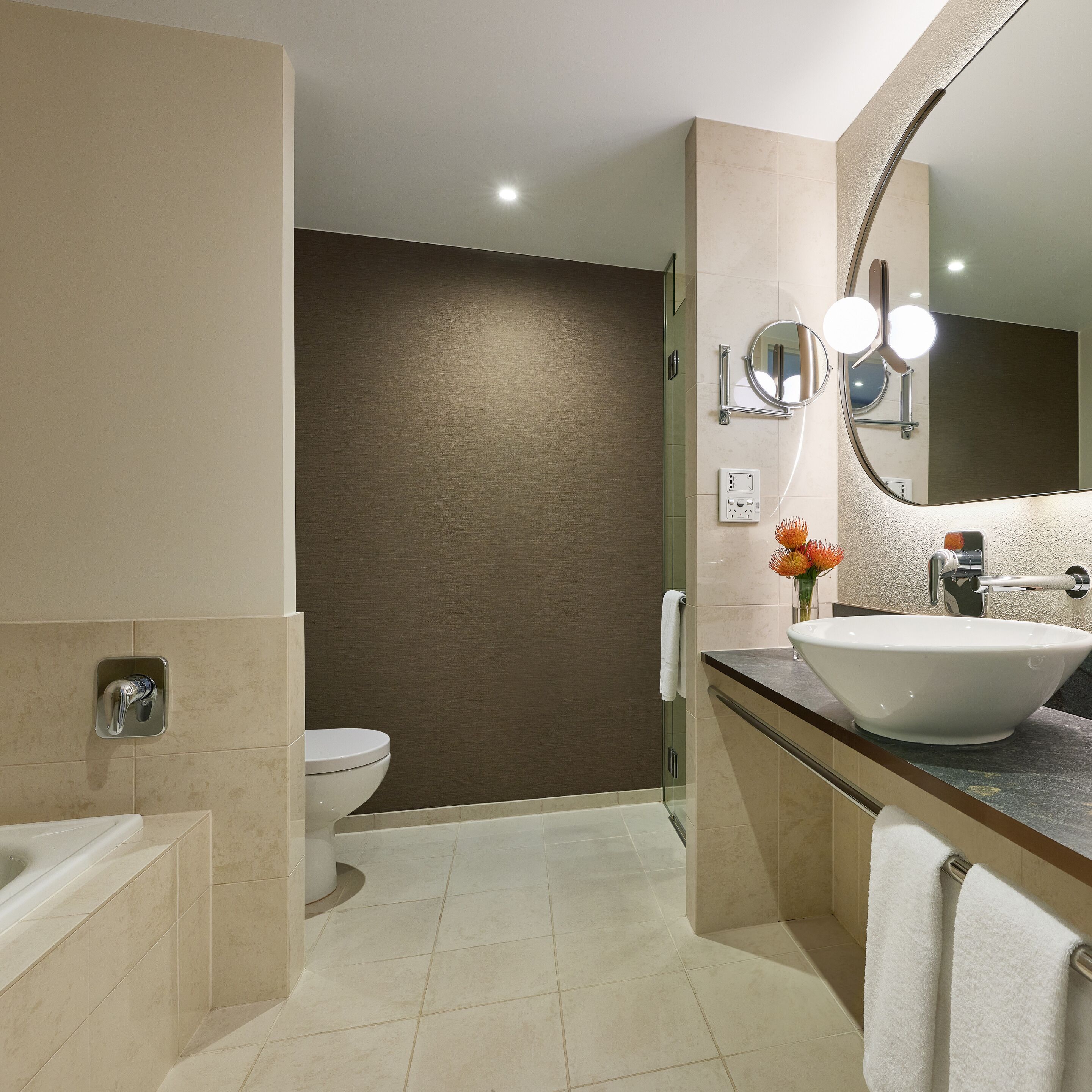spa suite - runway view | bathroom | separate bathtub and shower, free toiletries, hair dryer, bathrobes