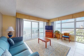 Condo, 3 Bedrooms (Oceanfront) | Living area | Flat-screen TV, DVD player - Carolinian Beach Resort (Myrtle Beach)