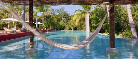 Outdoor pool, pool umbrellas