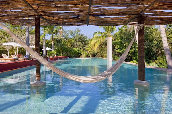 Outdoor pool, pool umbrellas