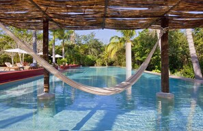 Outdoor pool, pool umbrellas