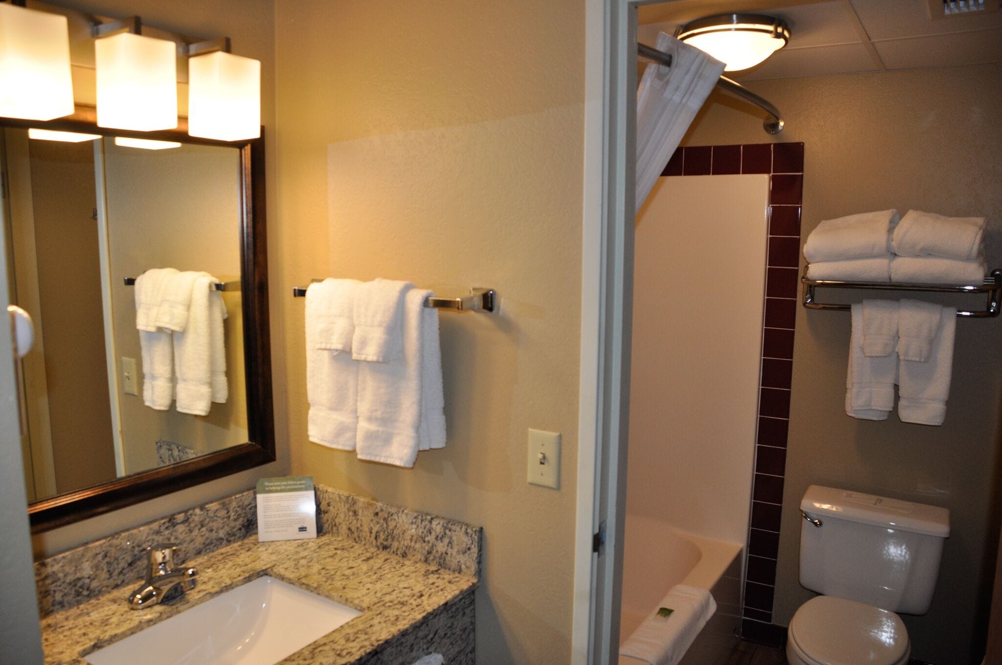 combined shower/bathtub, hair dryer, towels, soap