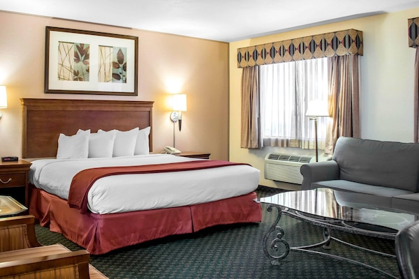Premium bedding, desk, blackout drapes, iron/ironing board