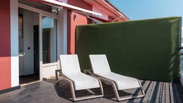 Habitación doble, terraza | Minibar, caja fuerte, escritorio y sistema de insonorización
