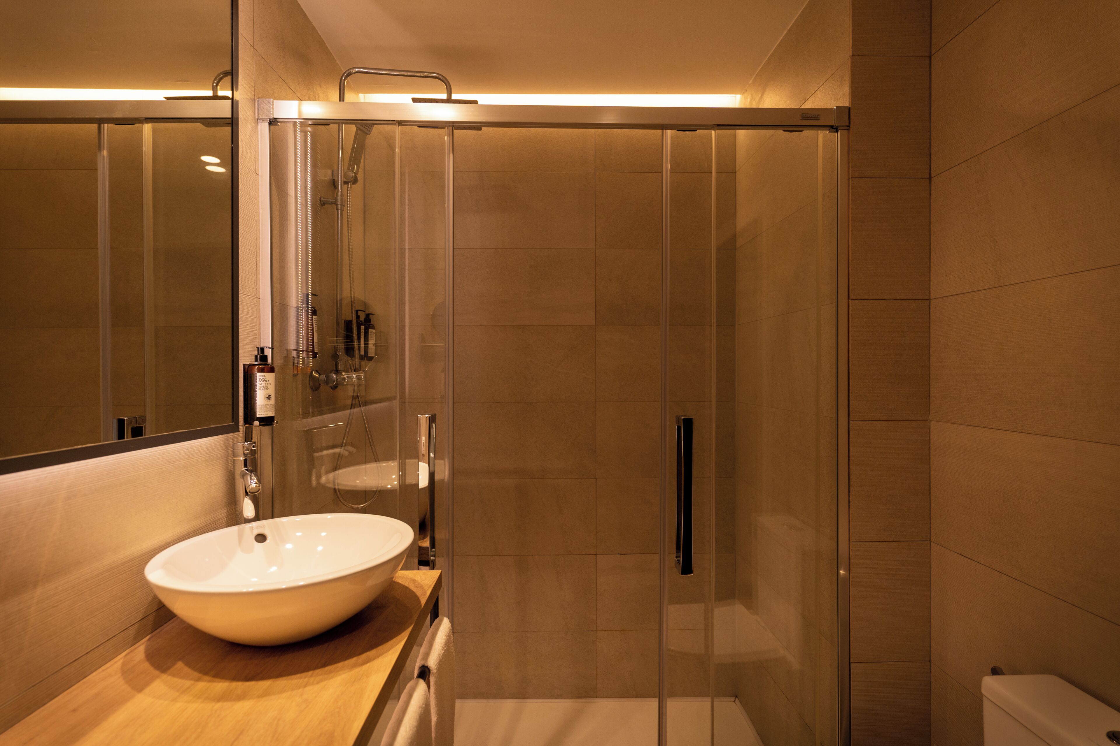 Habitación cuádruple | Baño | Regadera y toallas 