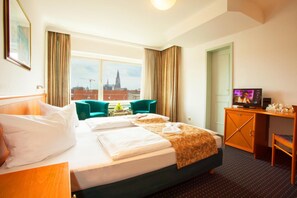 Hypo-allergenic bedding, desk, blackout curtains, soundproofing