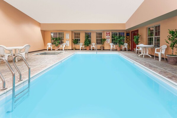 Indoor pool, open 9:00 AM to 10:00 PM, sun loungers