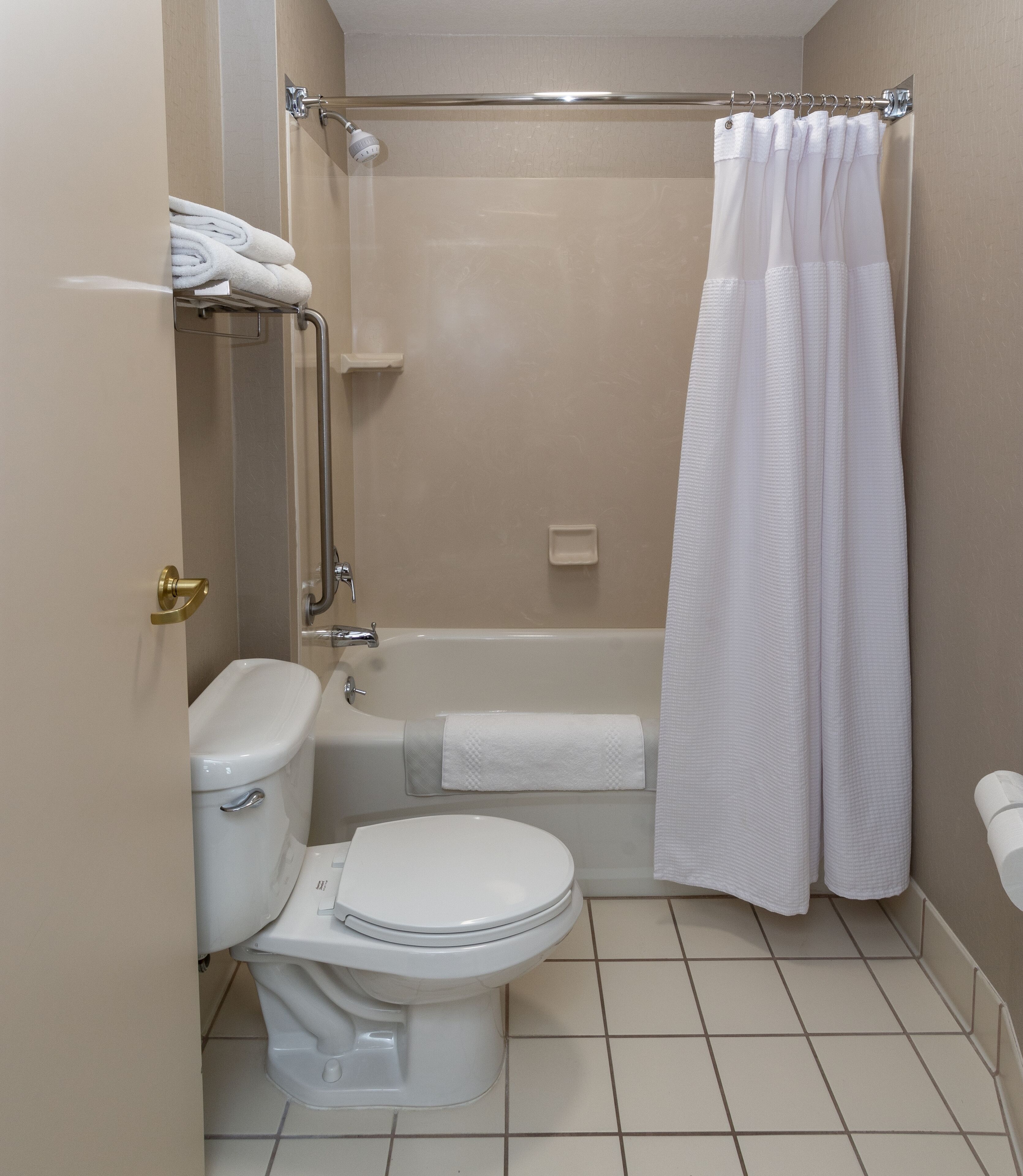 combined shower/bathtub, free toiletries, hair dryer, towels