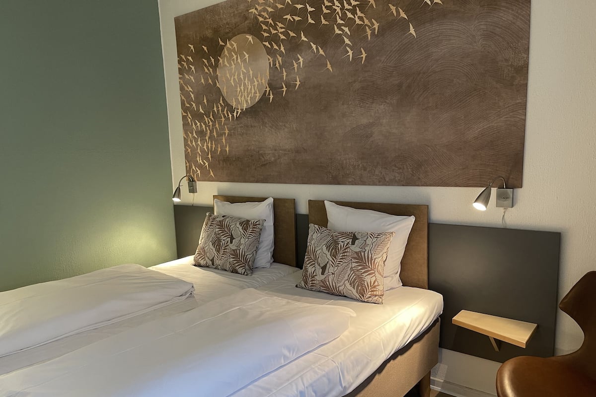 Standard Double Room, 2 Twin Beds, Non Smoking Pet Friendly | 1 chambre, draps en coton égyptien, literie hypoallergénique, surmatelas