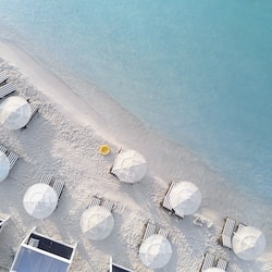 Private beach, white sand, free beach cabanas, sun-loungers