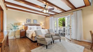 Superior King + Fireplace | Premium bedding, down comforters, individually decorated