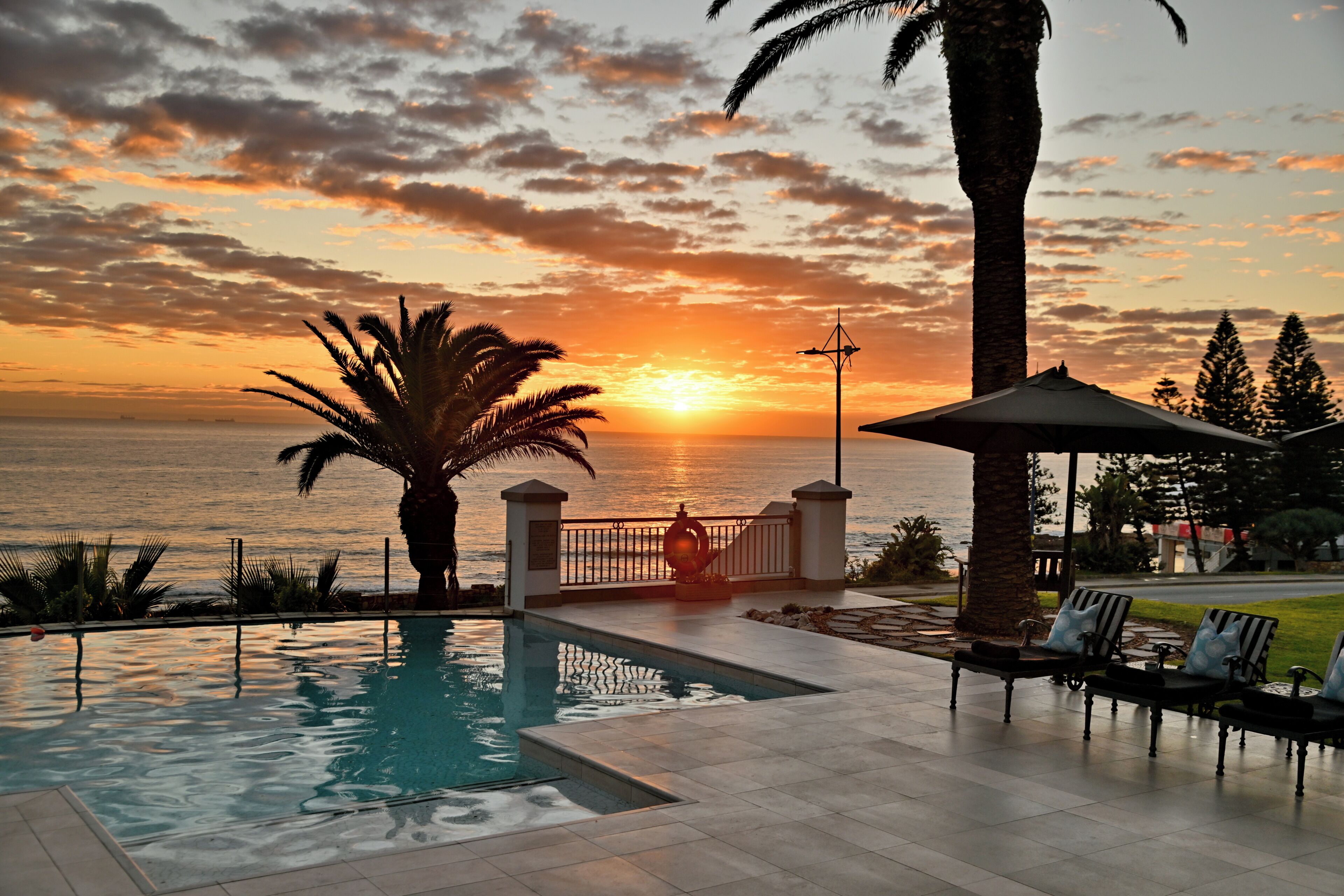 Outdoor pool, pool loungers