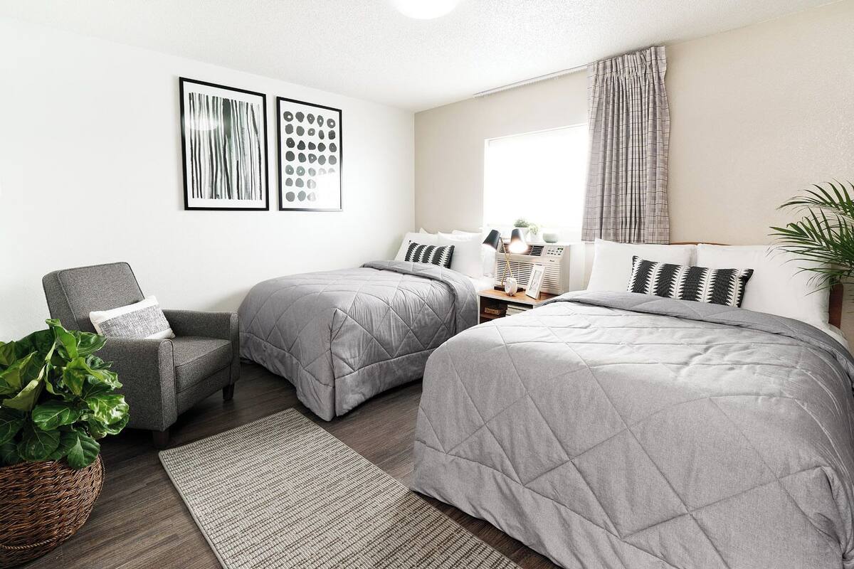 Premium Room, 2 Double Beds, Kitchen | Desk, WiFi (free), bed sheets